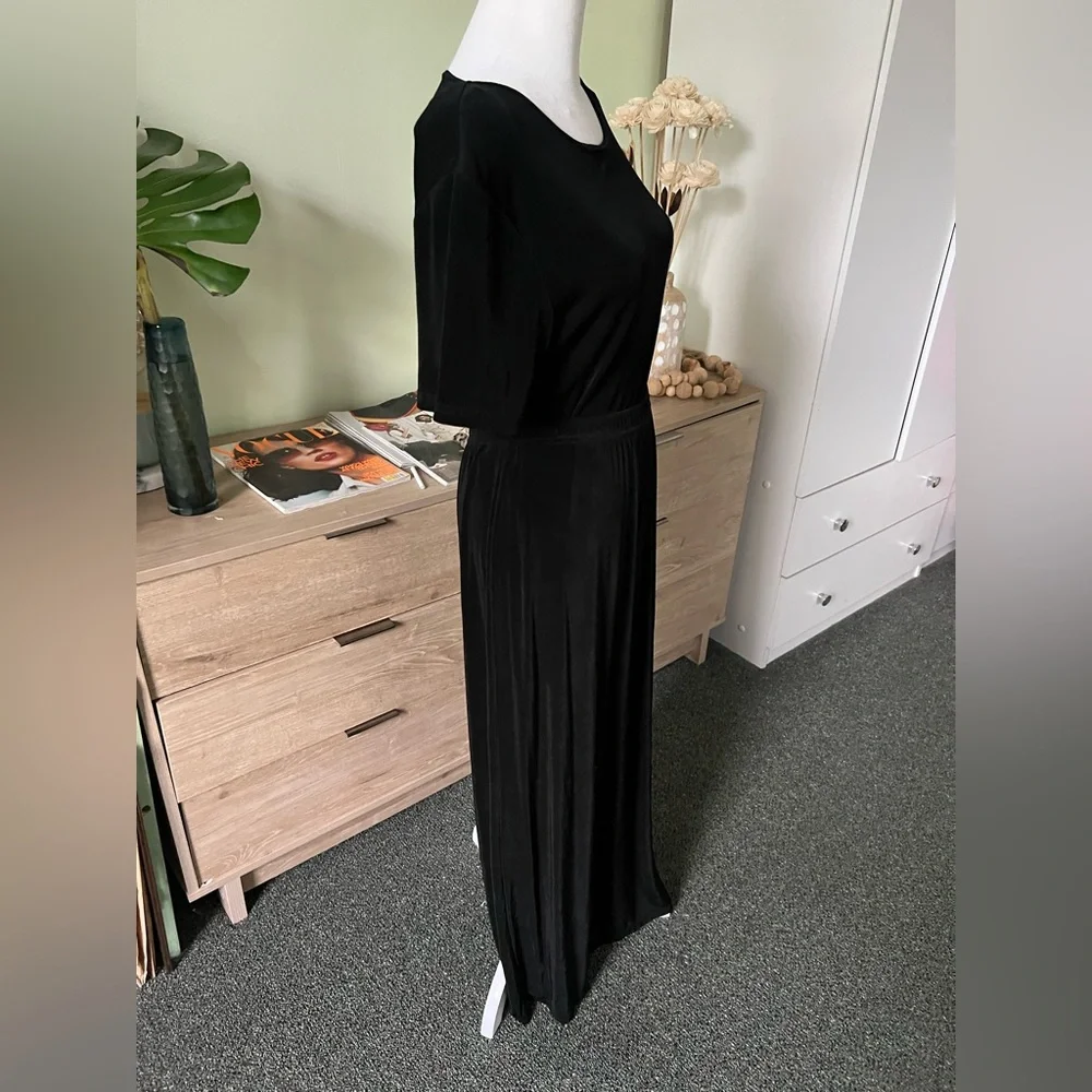 VINTAGE SLINKI Black Shirt-Sleeve Shirt & Maxi Stretch Skirt Matching Co-ord Set - Picture 3 of 16